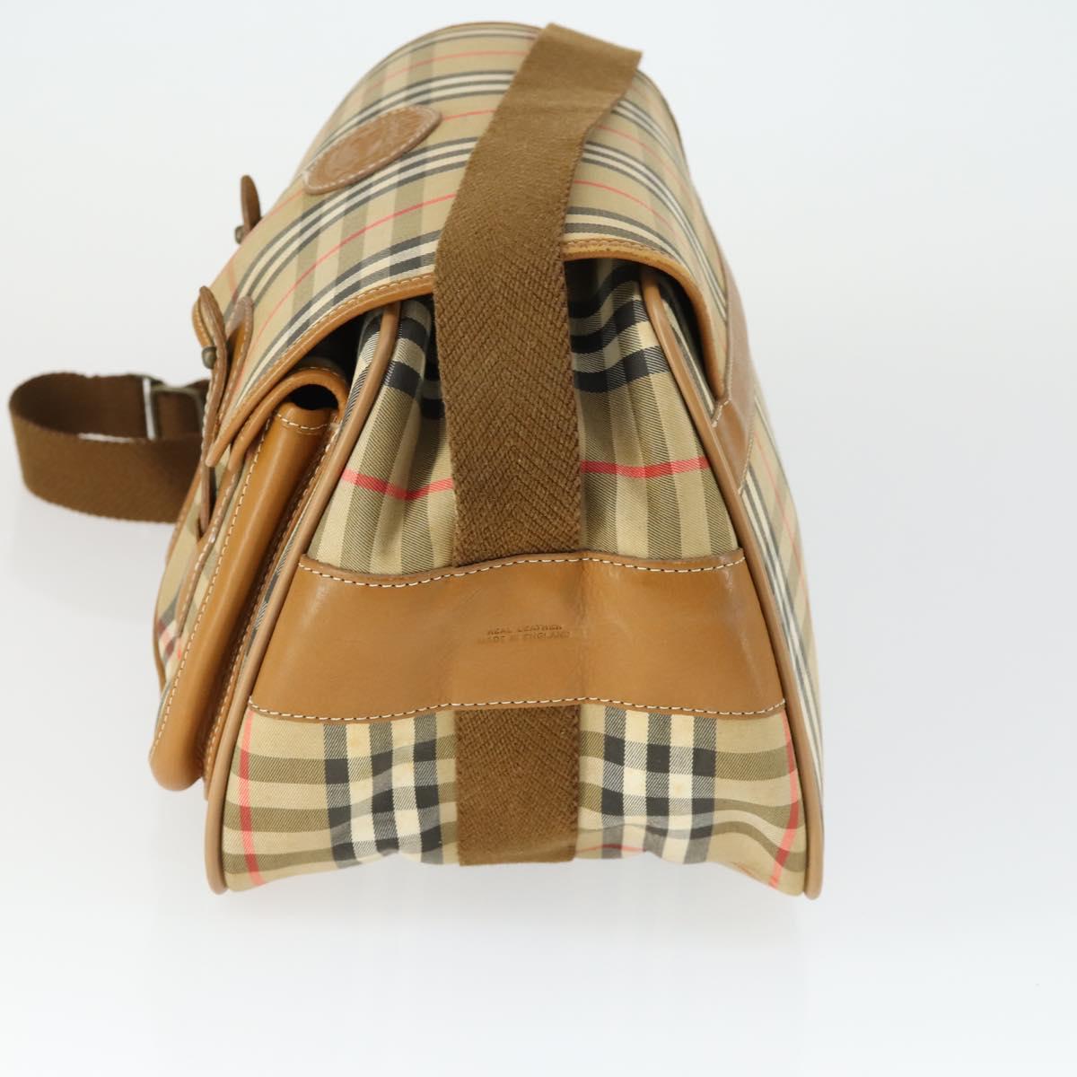 Burberrys Nova Check Shoulder Bag Canvas Beige Gold Auth bs32400