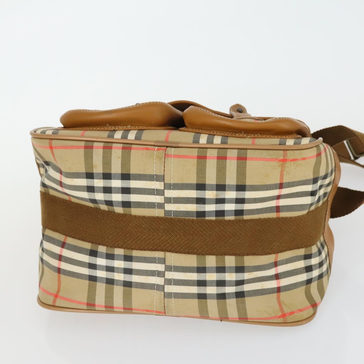Burberrys Nova Check Shoulder Bag Canvas Beige Gold Auth bs32400