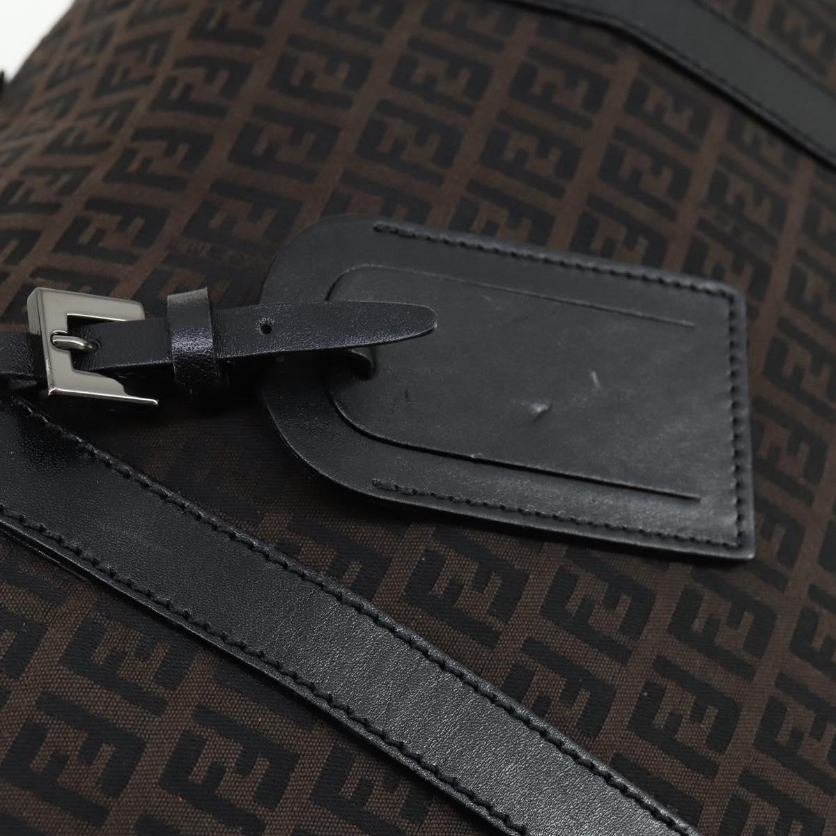 FENDI Zucchino Canvas Boston Bag Brown Black Auth bs32402