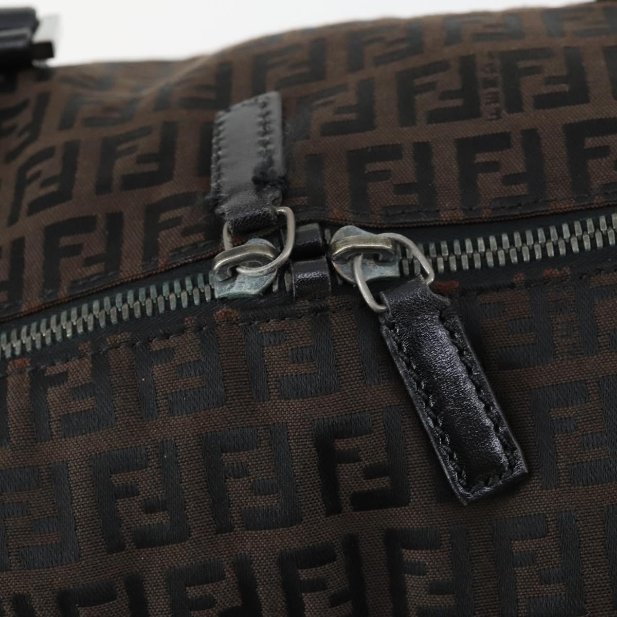 FENDI Zucchino Canvas Boston Bag Brown Black Auth bs32402