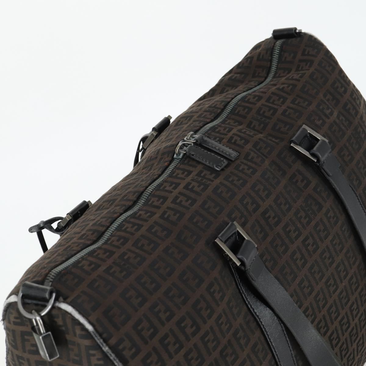 FENDI Zucchino Canvas Boston Bag Brown Black Auth bs32402