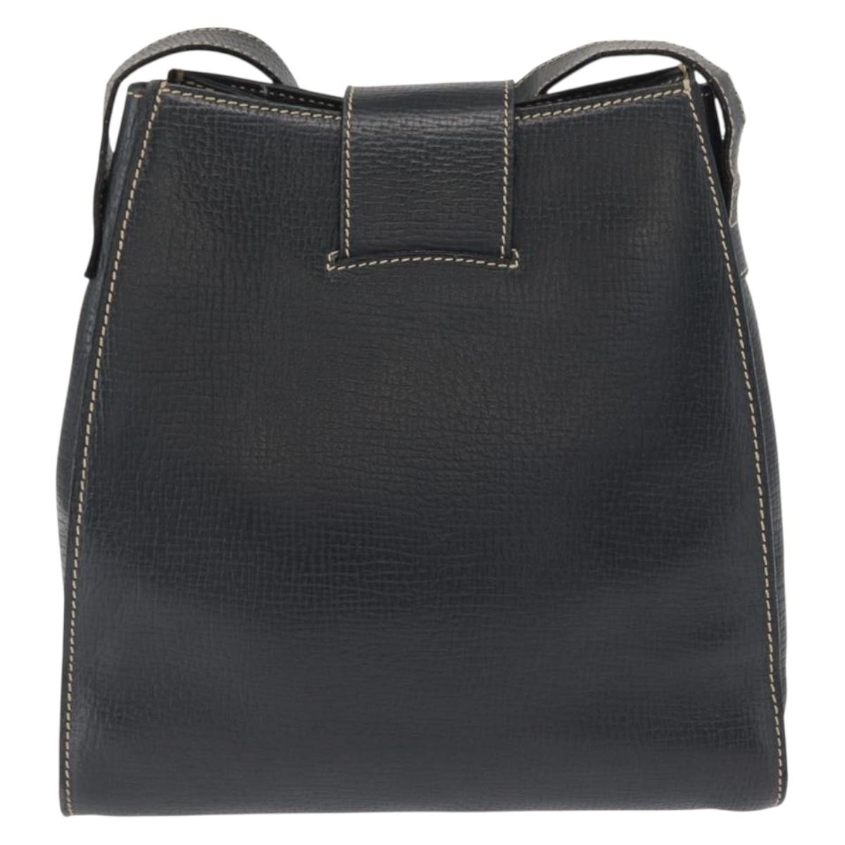 LOEWE Shoulder Bag Leather Navy Gold Auth bs32406