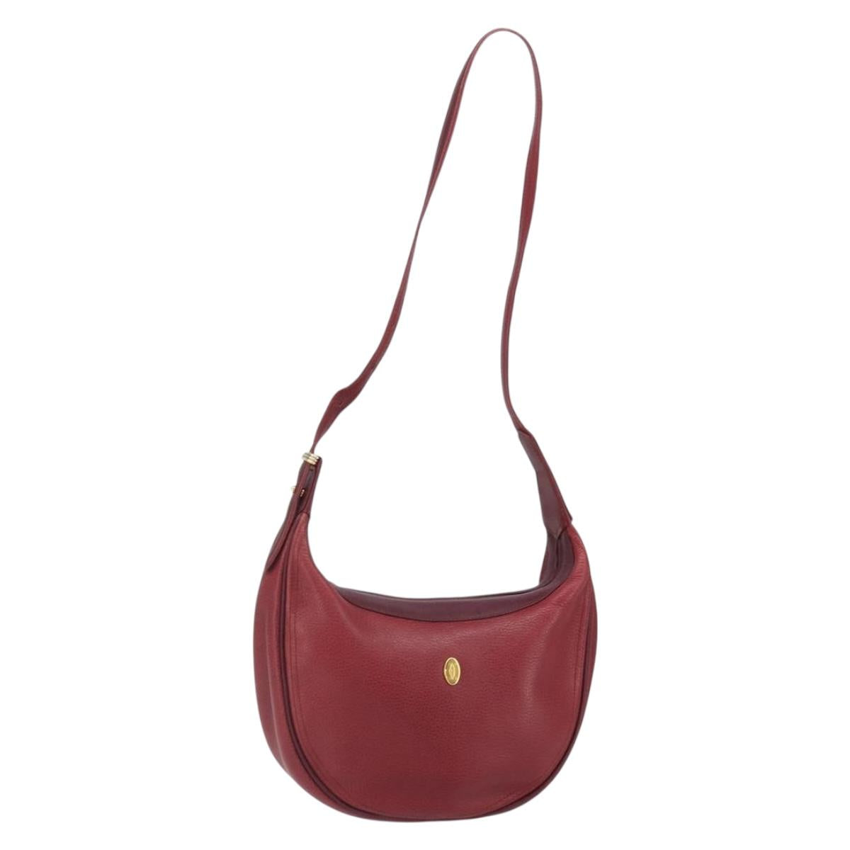 CARTIER Must Line Shoulder Bag Leather Bordeaux Gold Auth bs32408