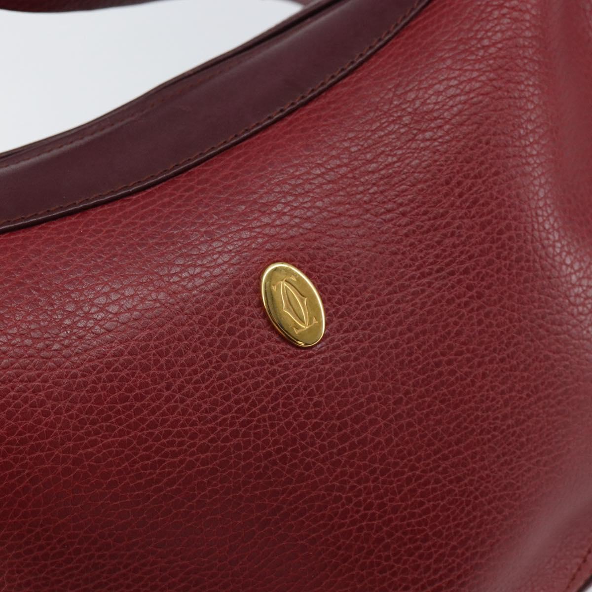 CARTIER Must Line Shoulder Bag Leather Bordeaux Gold Auth bs32408