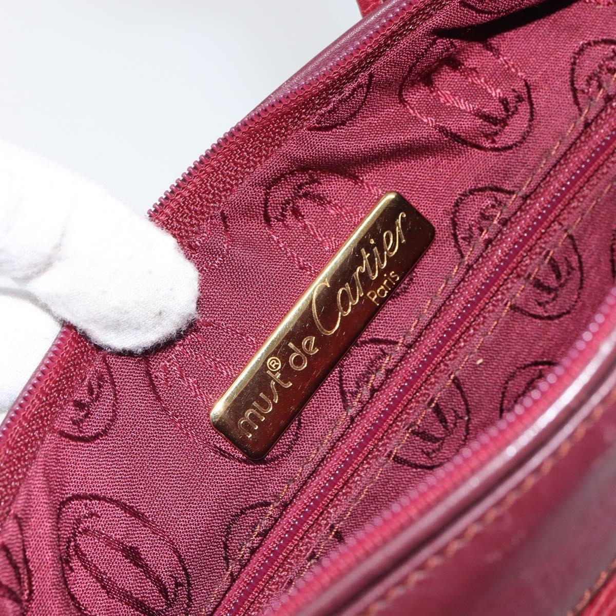 CARTIER Must Line Shoulder Bag Leather Bordeaux Gold Auth bs32408