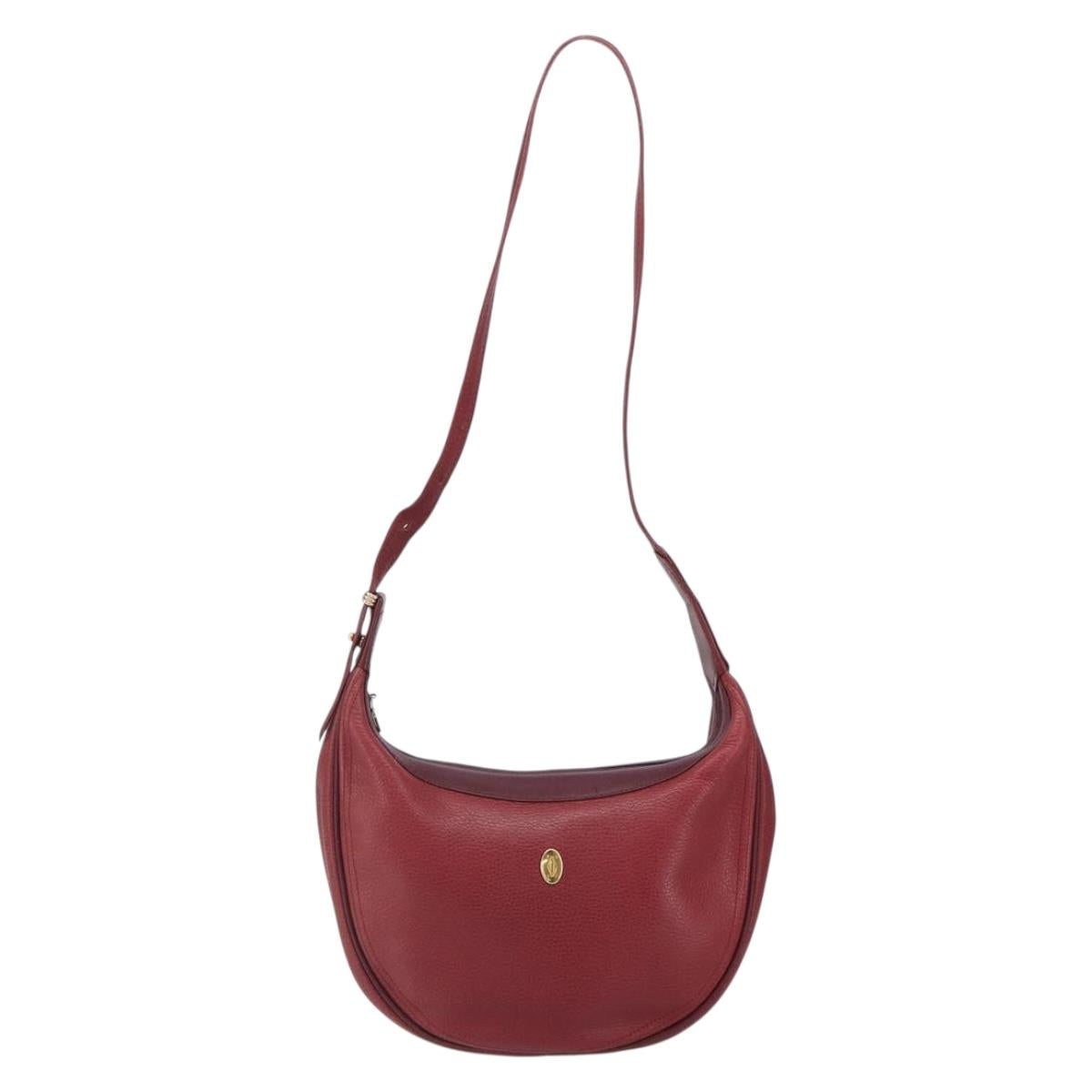 CARTIER Must Line Shoulder Bag Leather Bordeaux Gold Auth bs32408