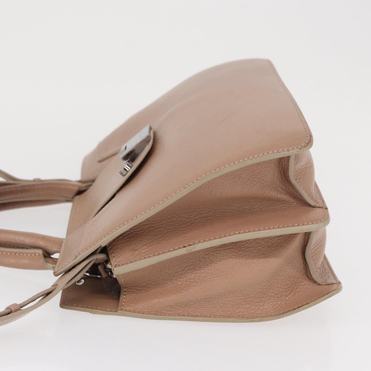 Jimmy Choo Hand Bag Leather 2way Beige Silver Auth bs32410