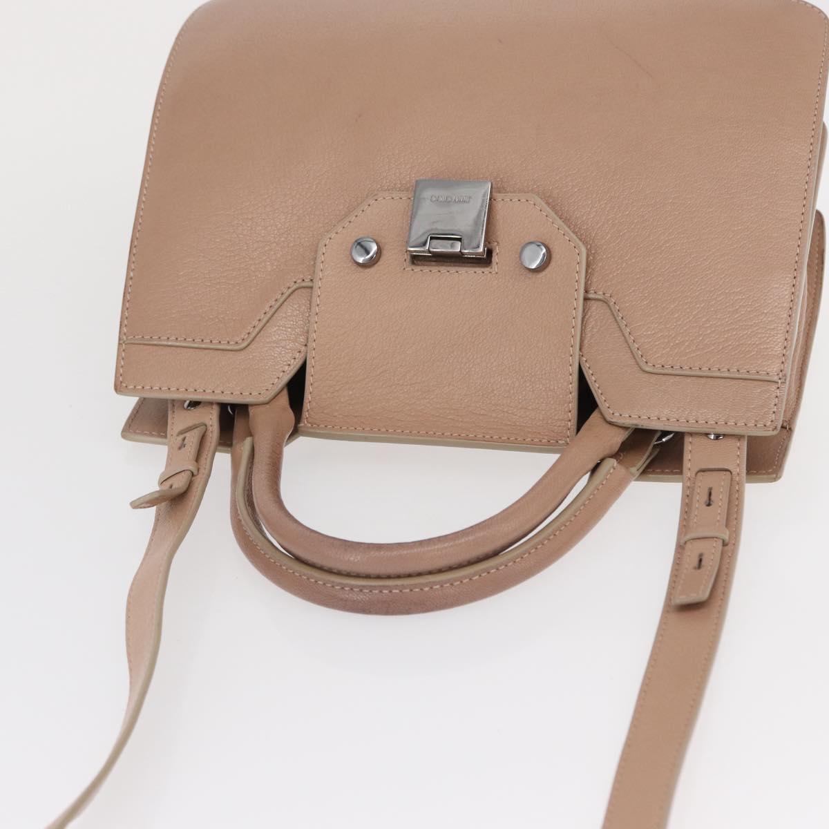 Jimmy Choo Hand Bag Leather 2way Beige Silver Auth bs32410