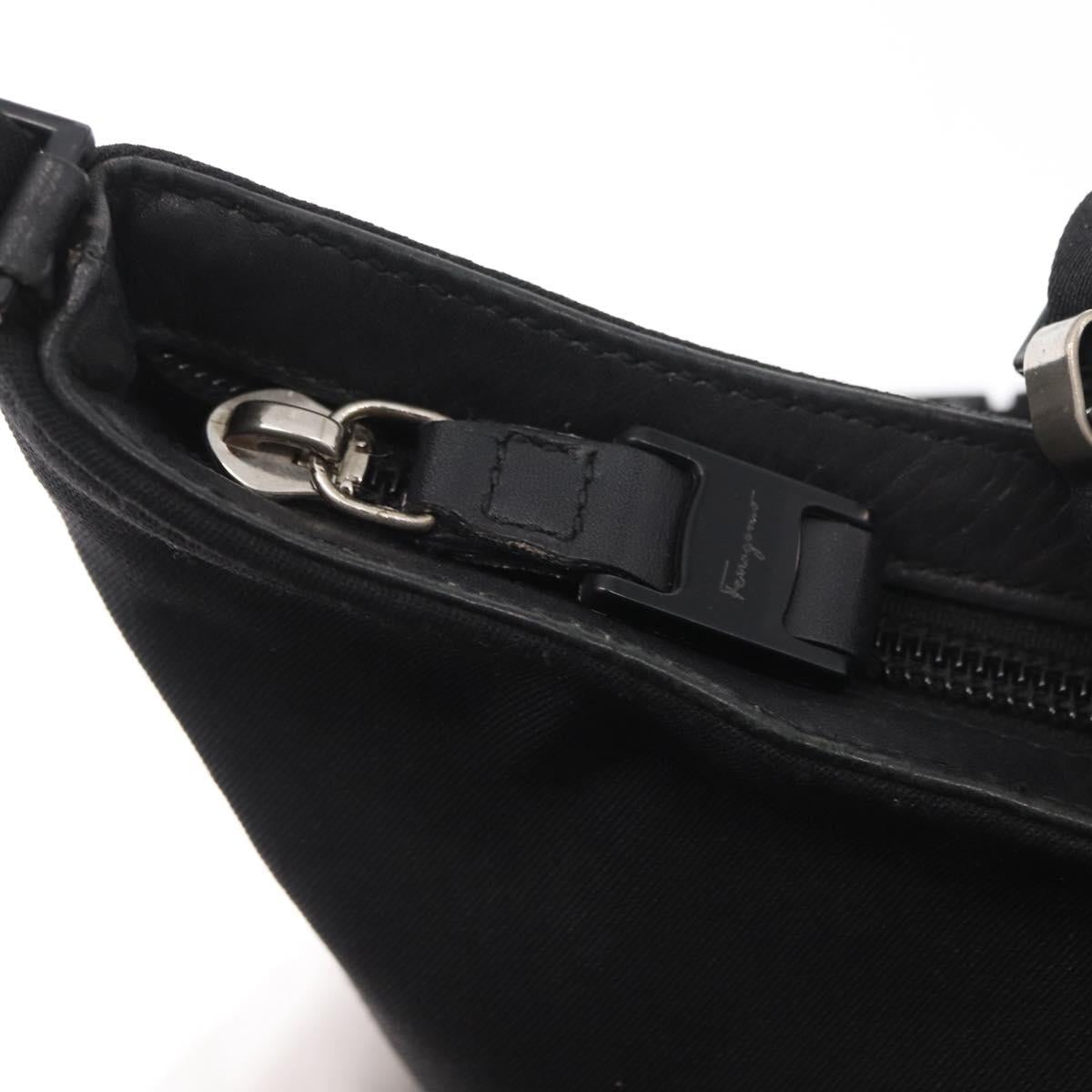 Salvatore Ferragamo Shoulder Bag Canvas Black Silver Auth bs32411