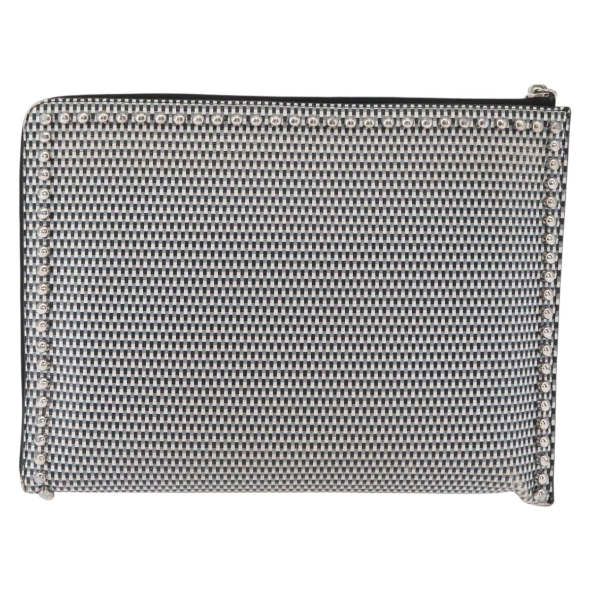 FENDI KARLITO Clutch Bag Leather Black Silver Auth bs32412