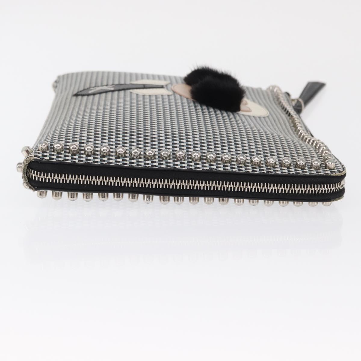 FENDI KARLITO Clutch Bag Leather Black Silver Auth bs32412
