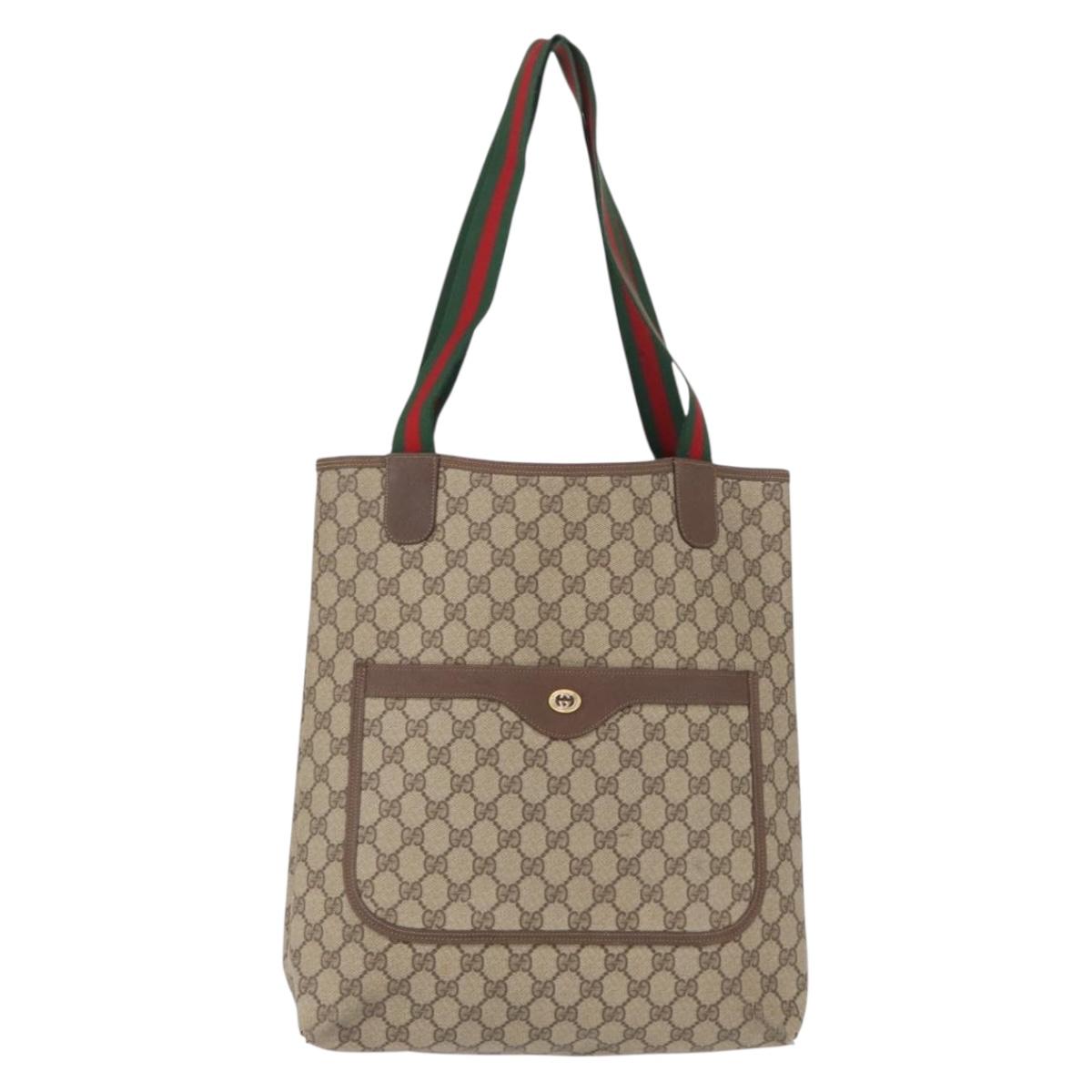 GUCCI GG Supreme Web Sherry Line Tote Bag PVC Beige 39 02 003 Auth bs32427
