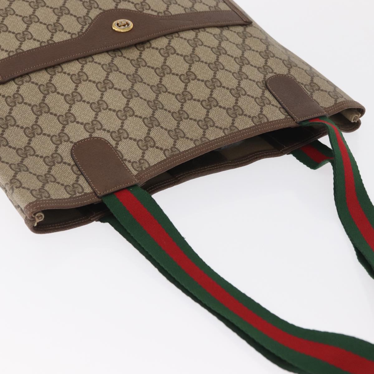 GUCCI GG Supreme Web Sherry Line Tote Bag PVC Beige 39 02 003 Auth bs32427