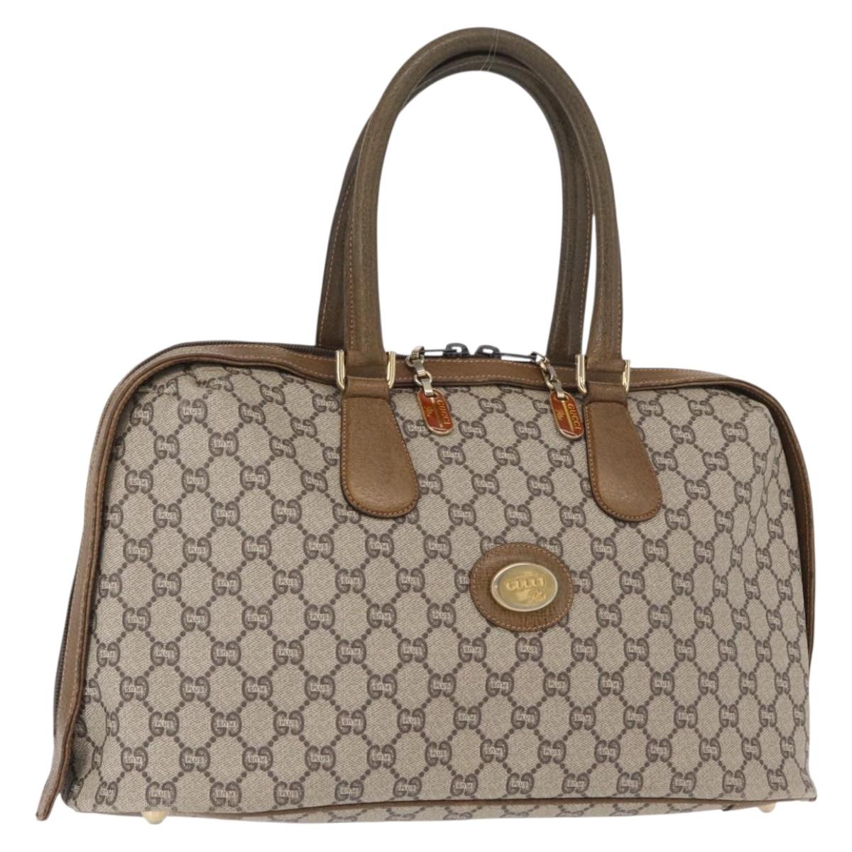 GUCCI GG Plus Supreme Hand Bag PVC Beige Gold Auth bs32428