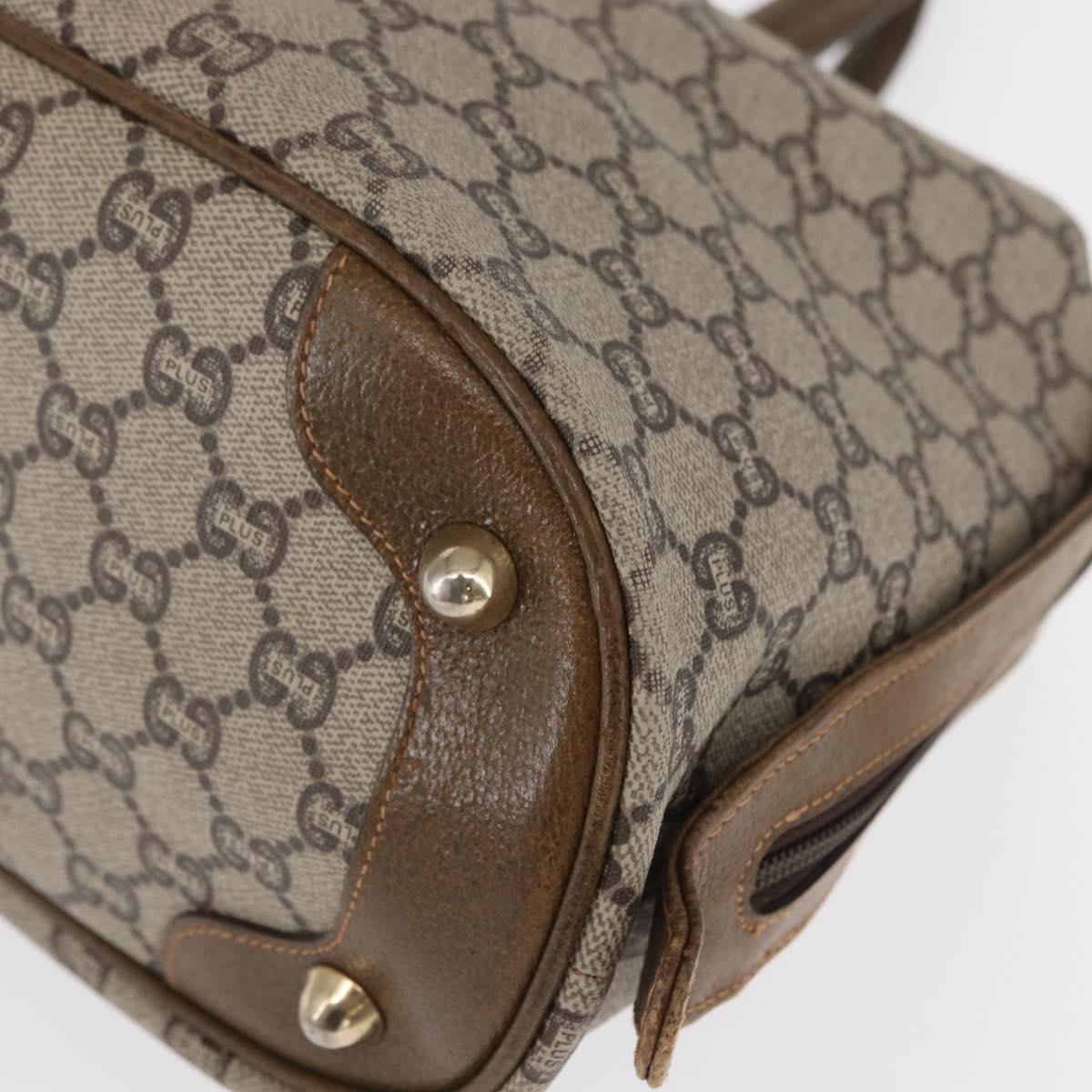 GUCCI GG Plus Supreme Hand Bag PVC Beige Gold Auth bs32428