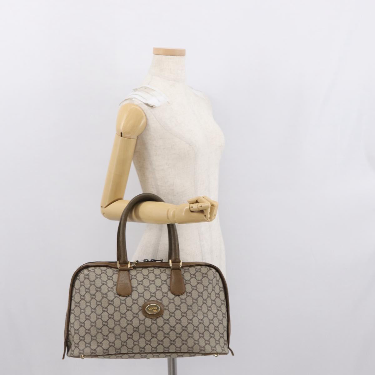 GUCCI GG Plus Supreme Hand Bag PVC Beige Gold Auth bs32428