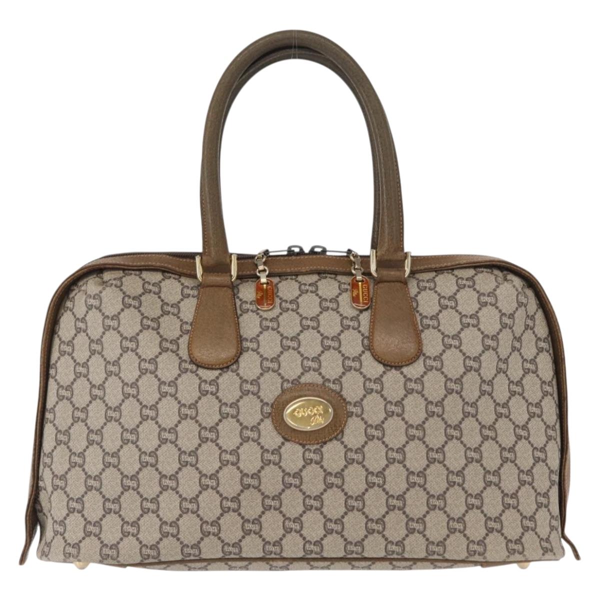 GUCCI GG Plus Supreme Hand Bag PVC Beige Gold Auth bs32428