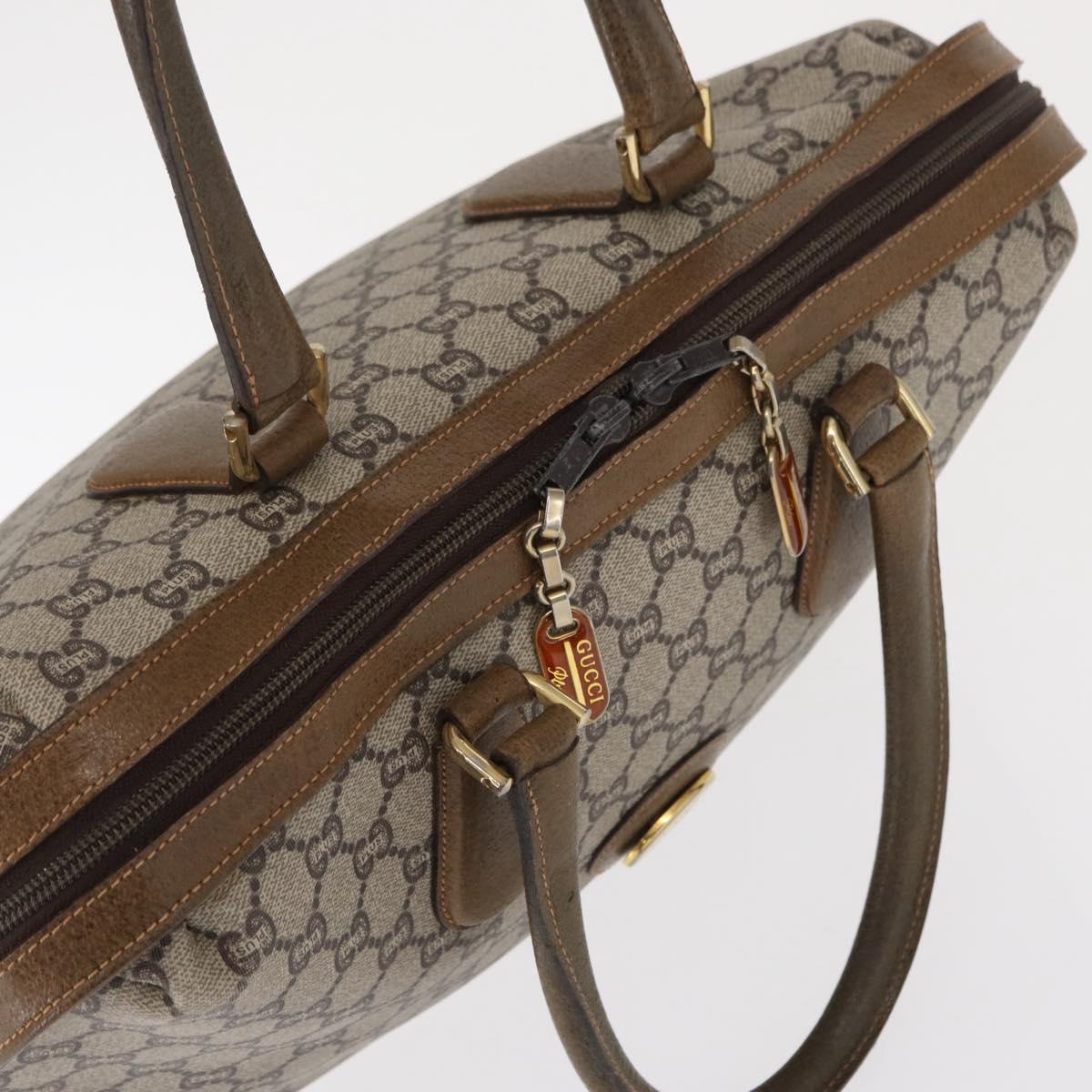 GUCCI GG Plus Supreme Hand Bag PVC Beige Gold Auth bs32428