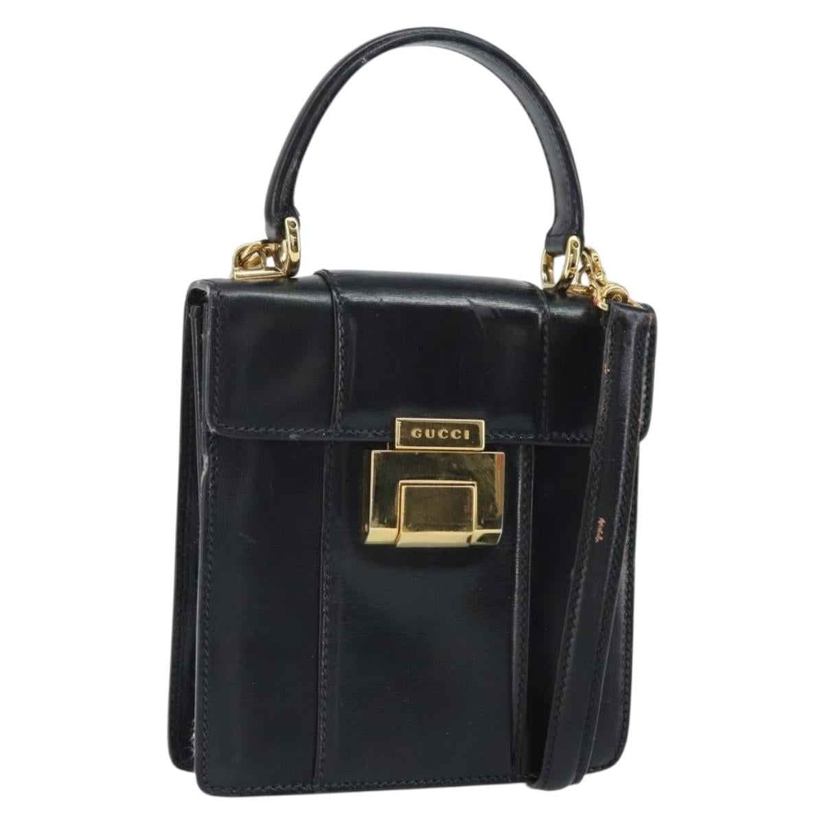 GUCCI Bamboo Hand Bag Leather 2way Black Gold 001 2058 1638 0 Auth bs32435