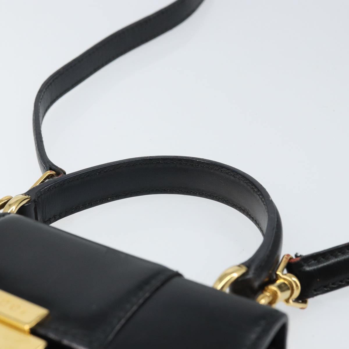 GUCCI Bamboo Hand Bag Leather 2way Black Gold 001 2058 1638 0 Auth bs32435