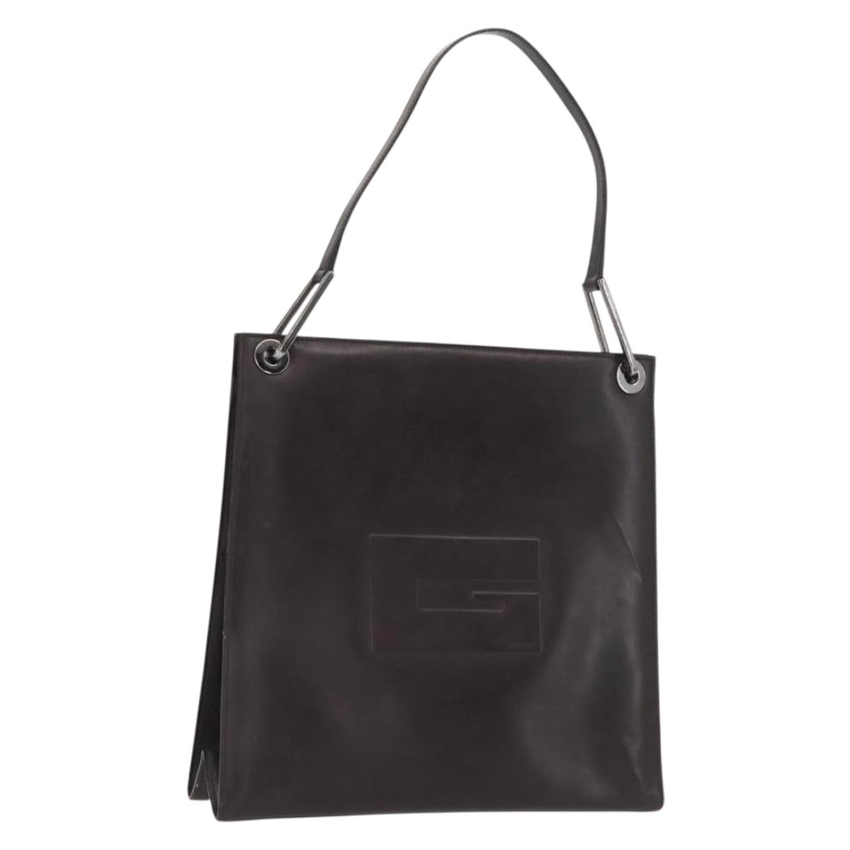 GUCCI Shoulder Bag Patent leather Brown Silver Auth bs32436