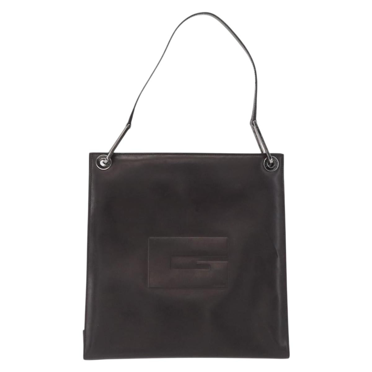GUCCI Shoulder Bag Patent leather Brown Silver Auth bs32436