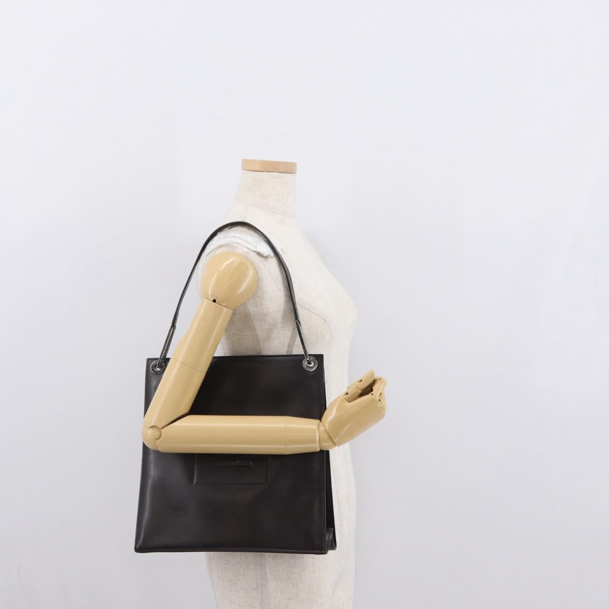 GUCCI Shoulder Bag Patent leather Brown Silver Auth bs32436