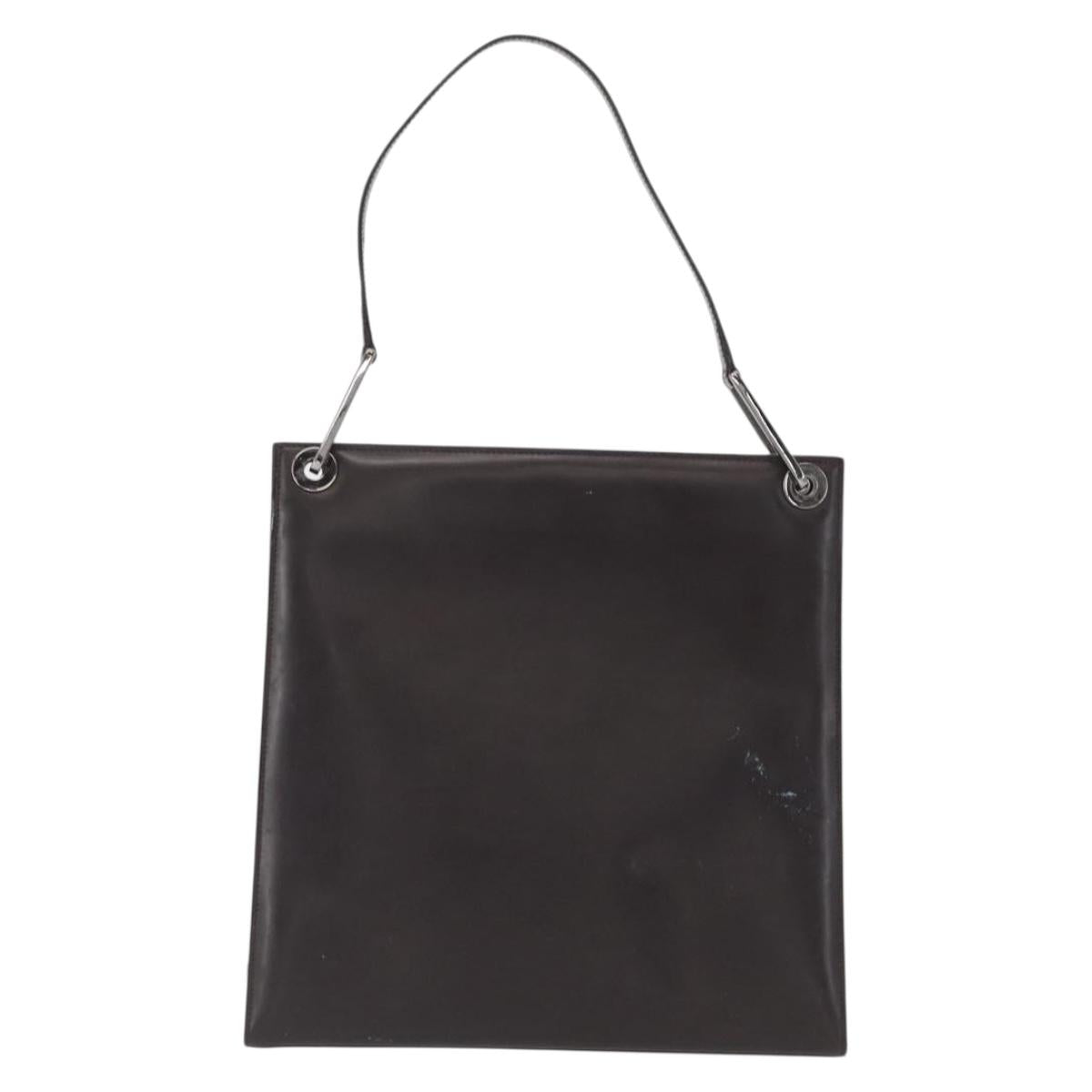 GUCCI Shoulder Bag Patent leather Brown Silver Auth bs32436