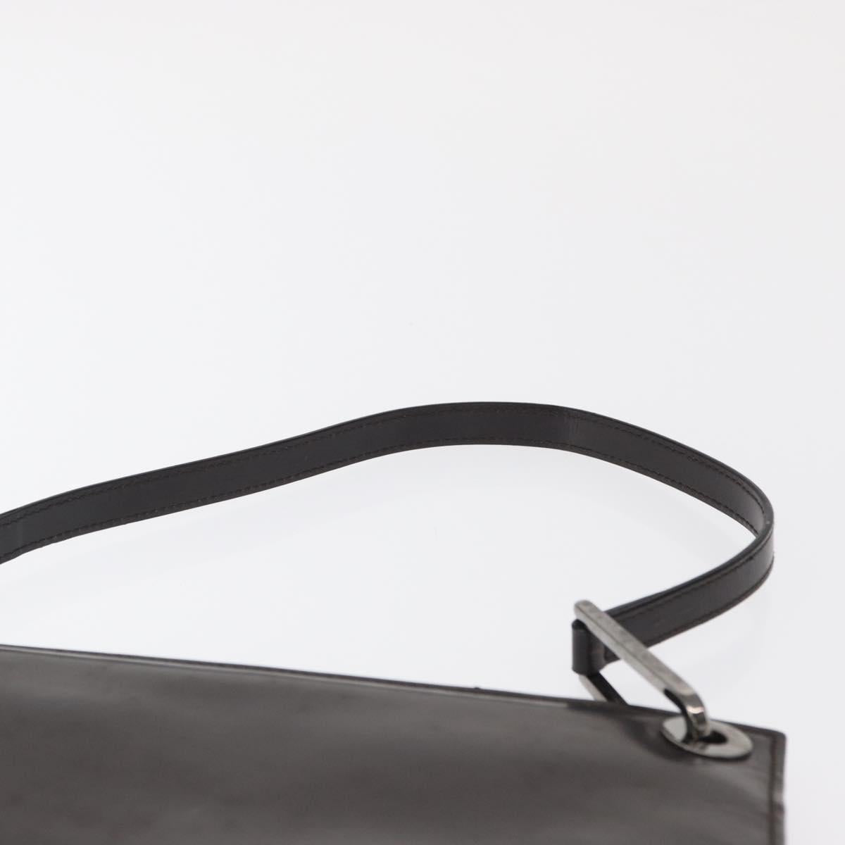 GUCCI Shoulder Bag Patent leather Brown Silver Auth bs32436