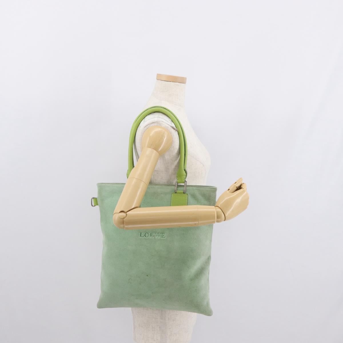 LOEWE Hand Bag Suede Green Silver Auth bs32439