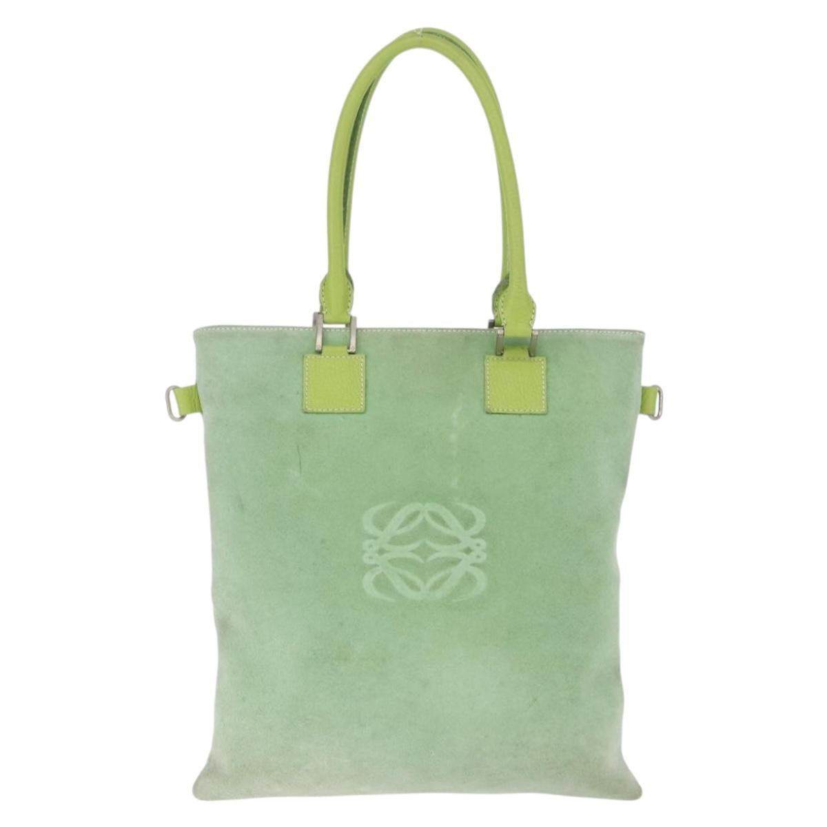 LOEWE Hand Bag Suede Green Silver Auth bs32439
