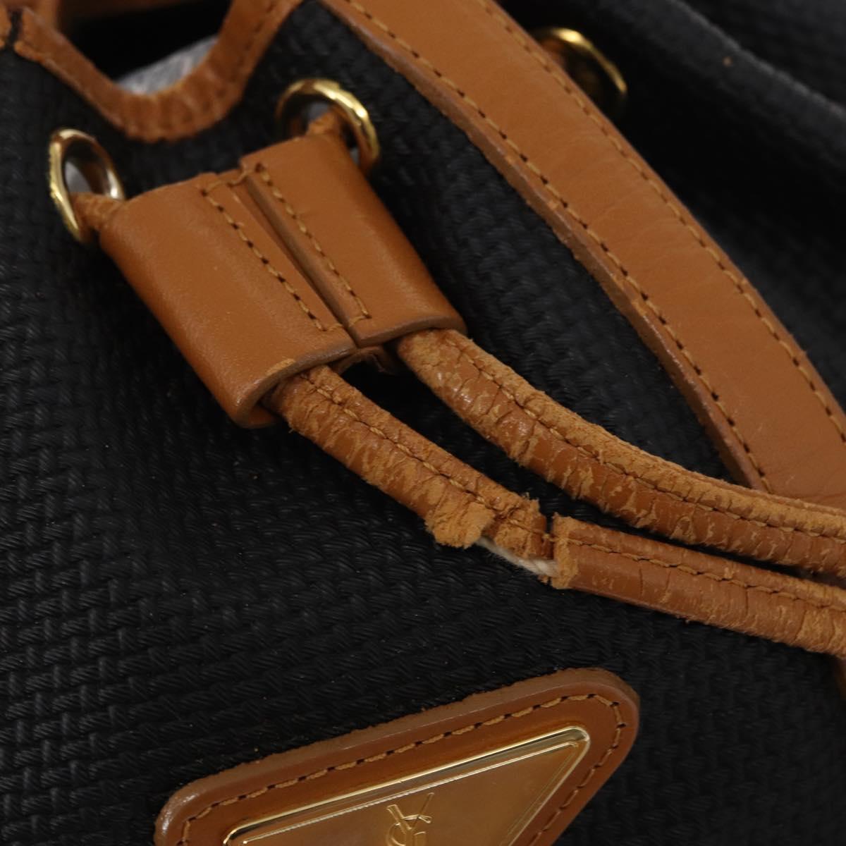 SAINT LAURENT Shoulder Bag Coated Canvas Black Gold Auth bs32440