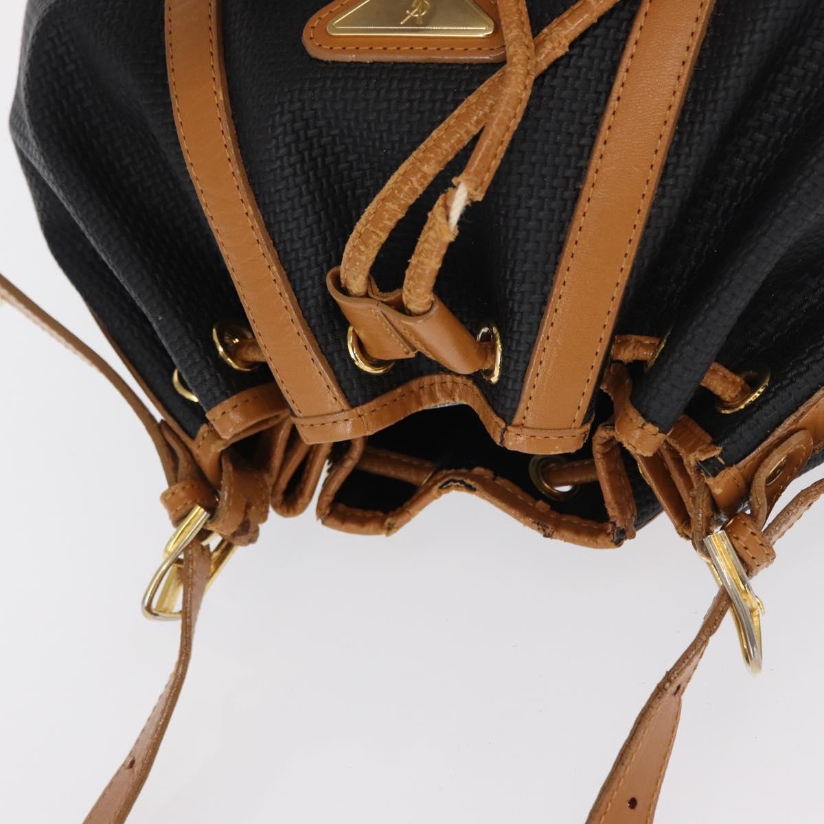 SAINT LAURENT Shoulder Bag Coated Canvas Black Gold Auth bs32440