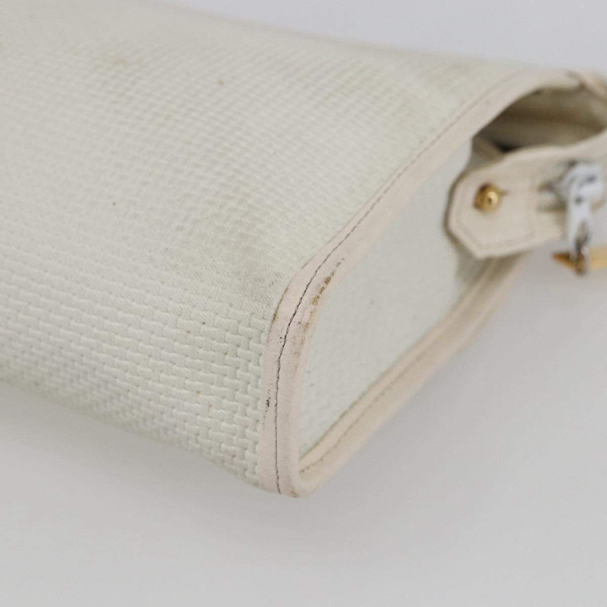 SAINT LAURENT Clutch Bag Coated Canvas White Gold Auth bs32442