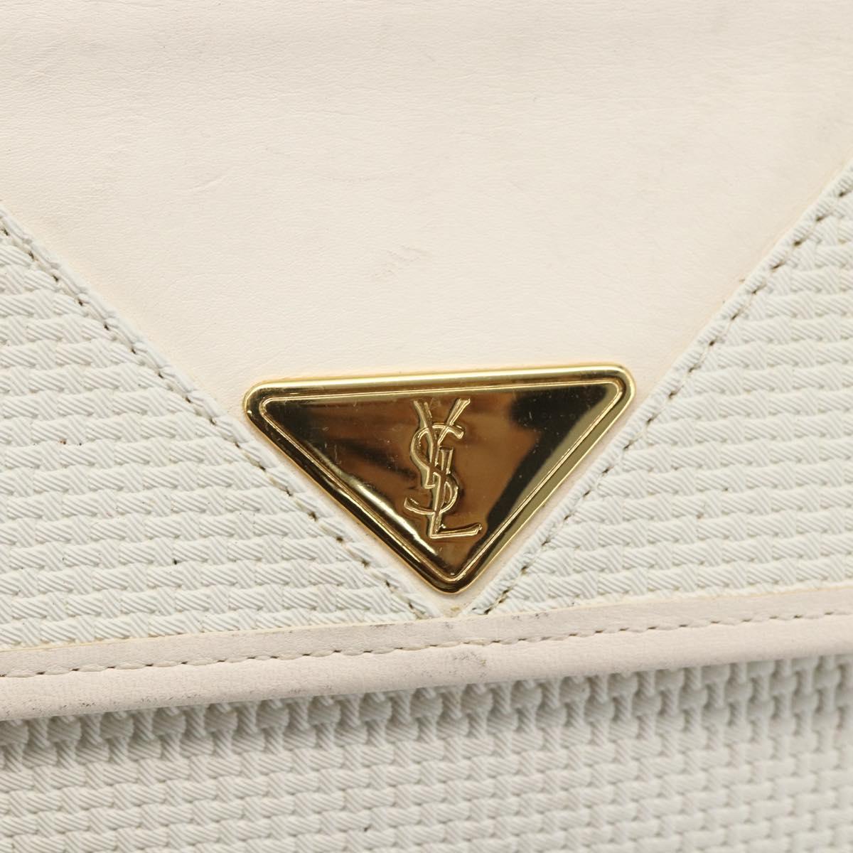 SAINT LAURENT Clutch Bag Coated Canvas White Gold Auth bs32442
