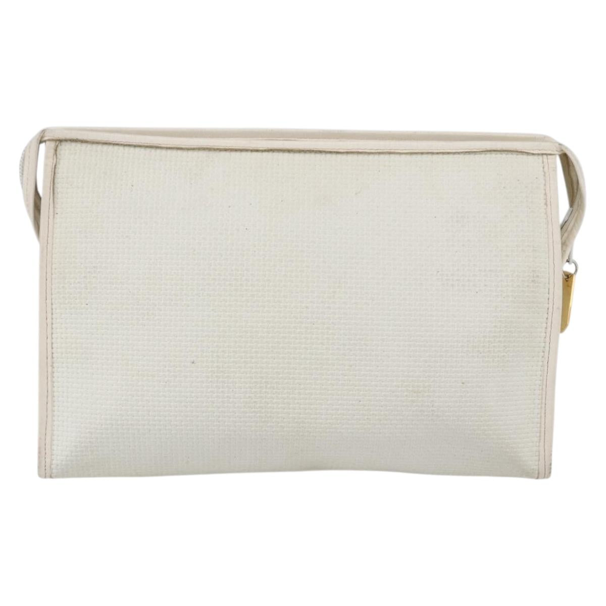 SAINT LAURENT Clutch Bag Coated Canvas White Gold Auth bs32442