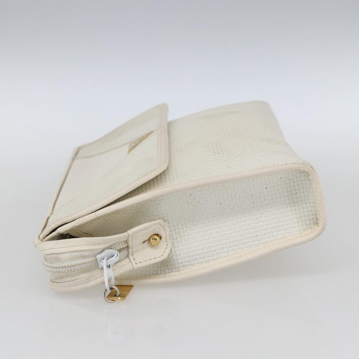 SAINT LAURENT Clutch Bag Coated Canvas White Gold Auth bs32442