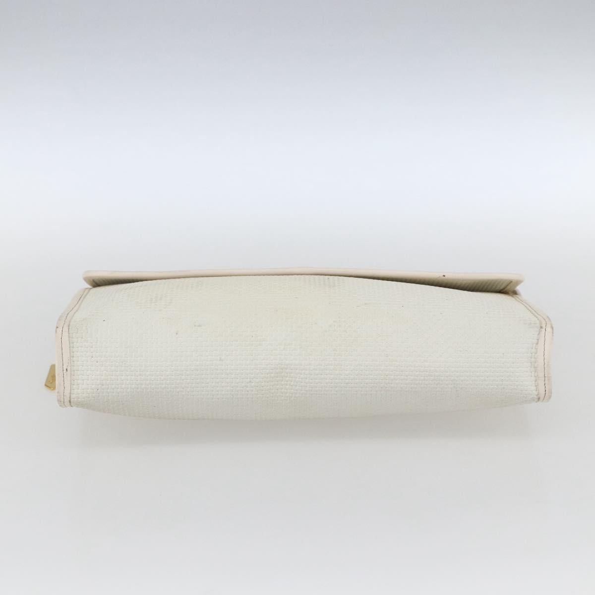 SAINT LAURENT Clutch Bag Coated Canvas White Gold Auth bs32442