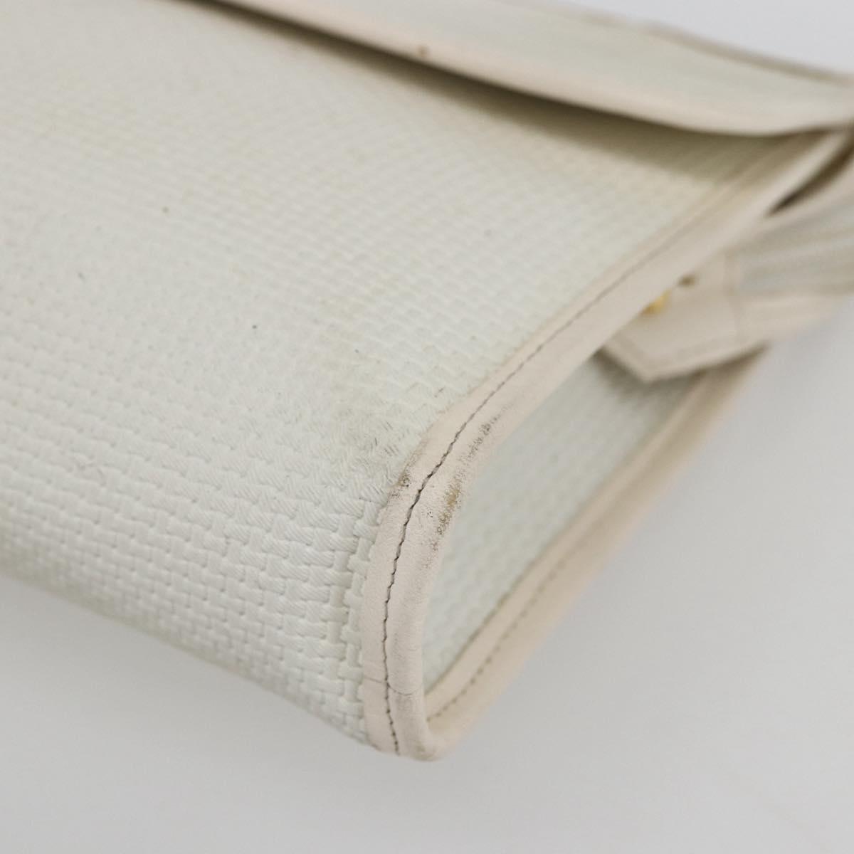 SAINT LAURENT Clutch Bag Coated Canvas White Gold Auth bs32442