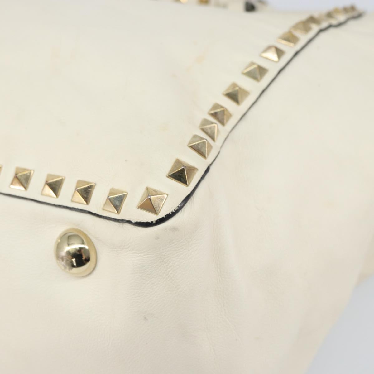 VALENTINO Studs Tote Bag Leather 2way White Gold Auth bs32446