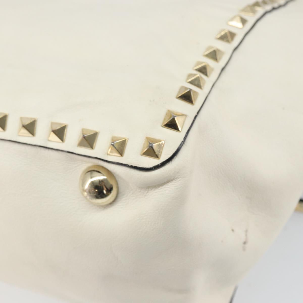 VALENTINO Studs Tote Bag Leather 2way White Gold Auth bs32446