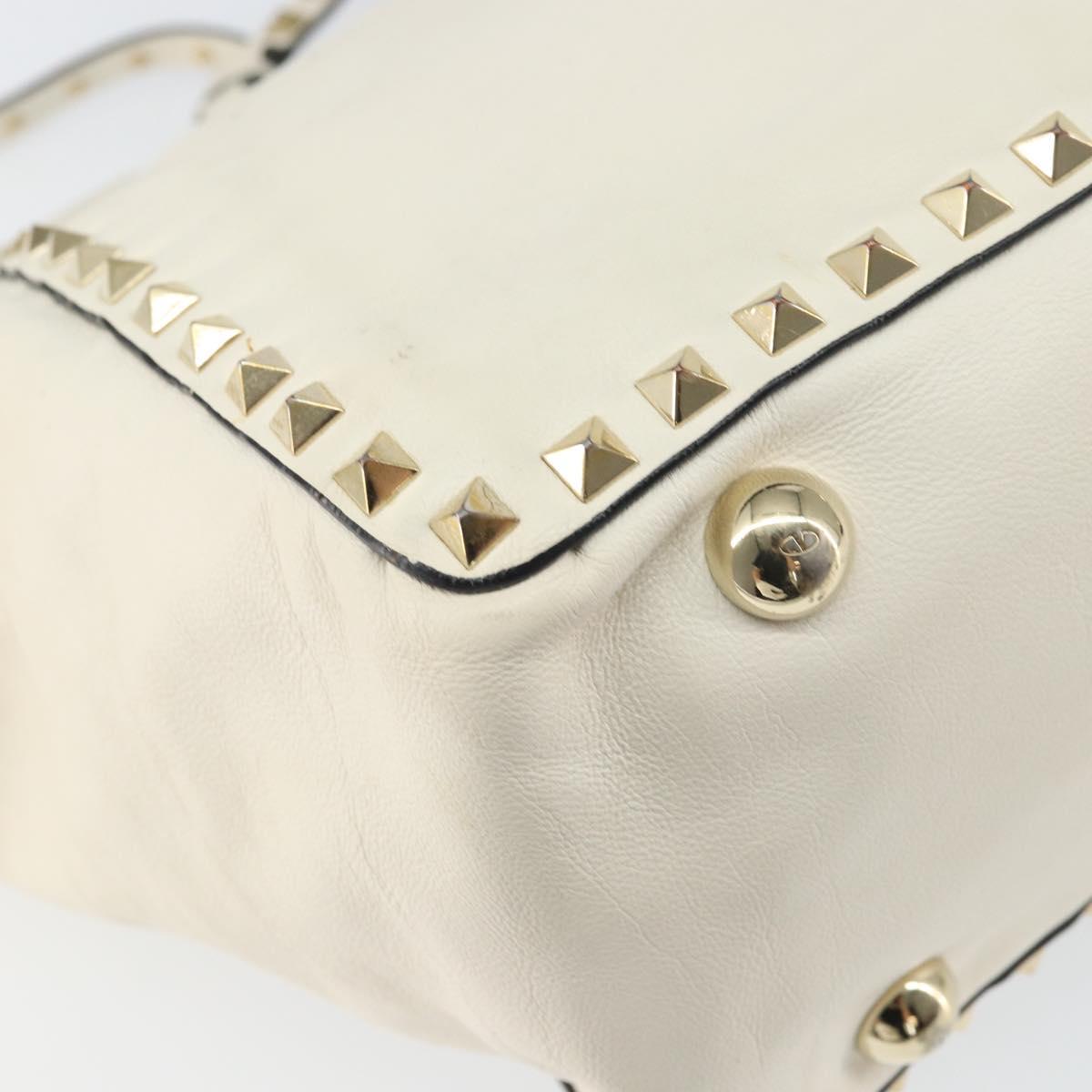 VALENTINO Studs Tote Bag Leather 2way White Gold Auth bs32446