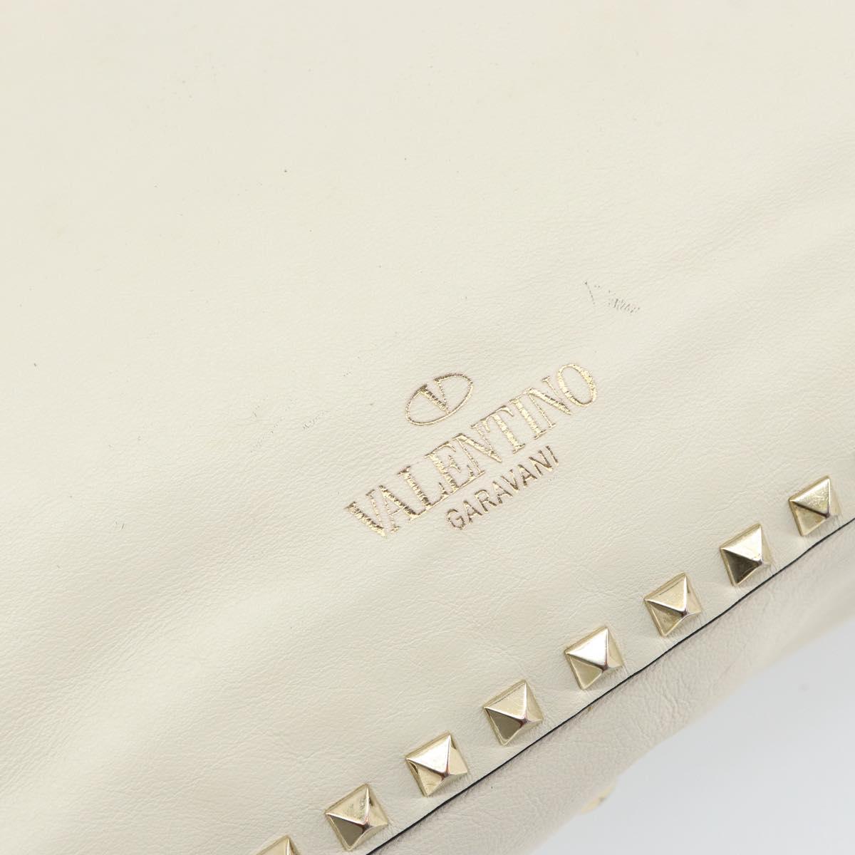 VALENTINO Studs Tote Bag Leather 2way White Gold Auth bs32446