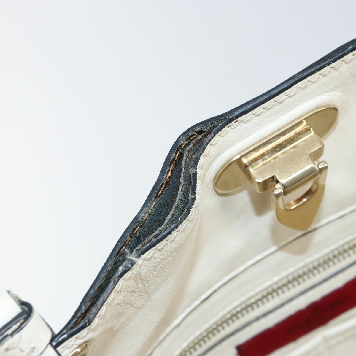 VALENTINO Studs Tote Bag Leather 2way White Gold Auth bs32446
