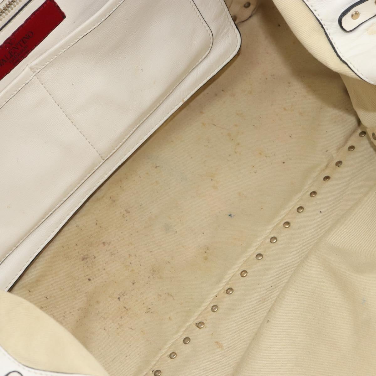VALENTINO Studs Tote Bag Leather 2way White Gold Auth bs32446