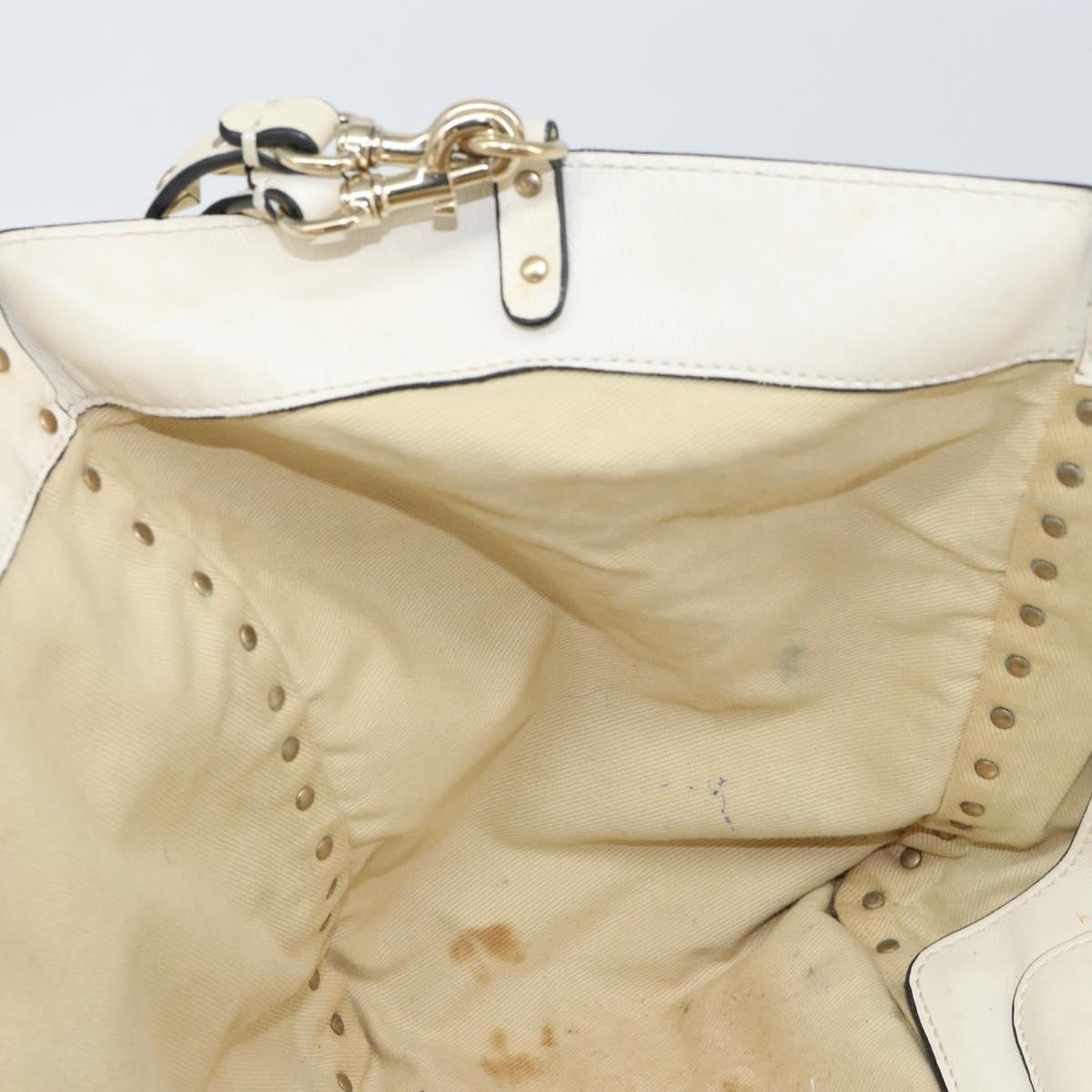 VALENTINO Studs Tote Bag Leather 2way White Gold Auth bs32446