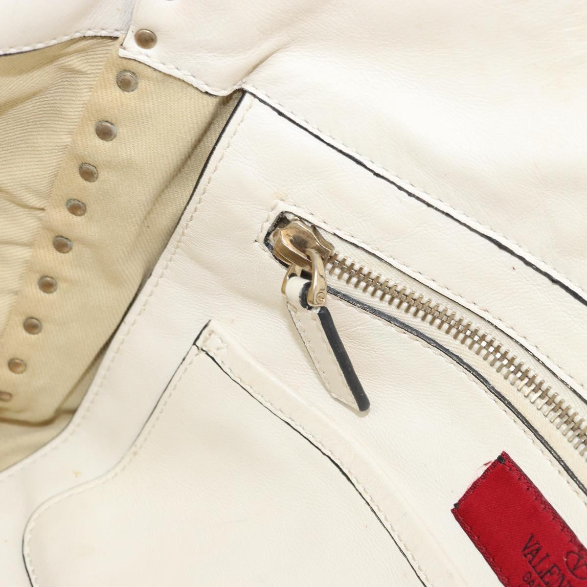 VALENTINO Studs Tote Bag Leather 2way White Gold Auth bs32446