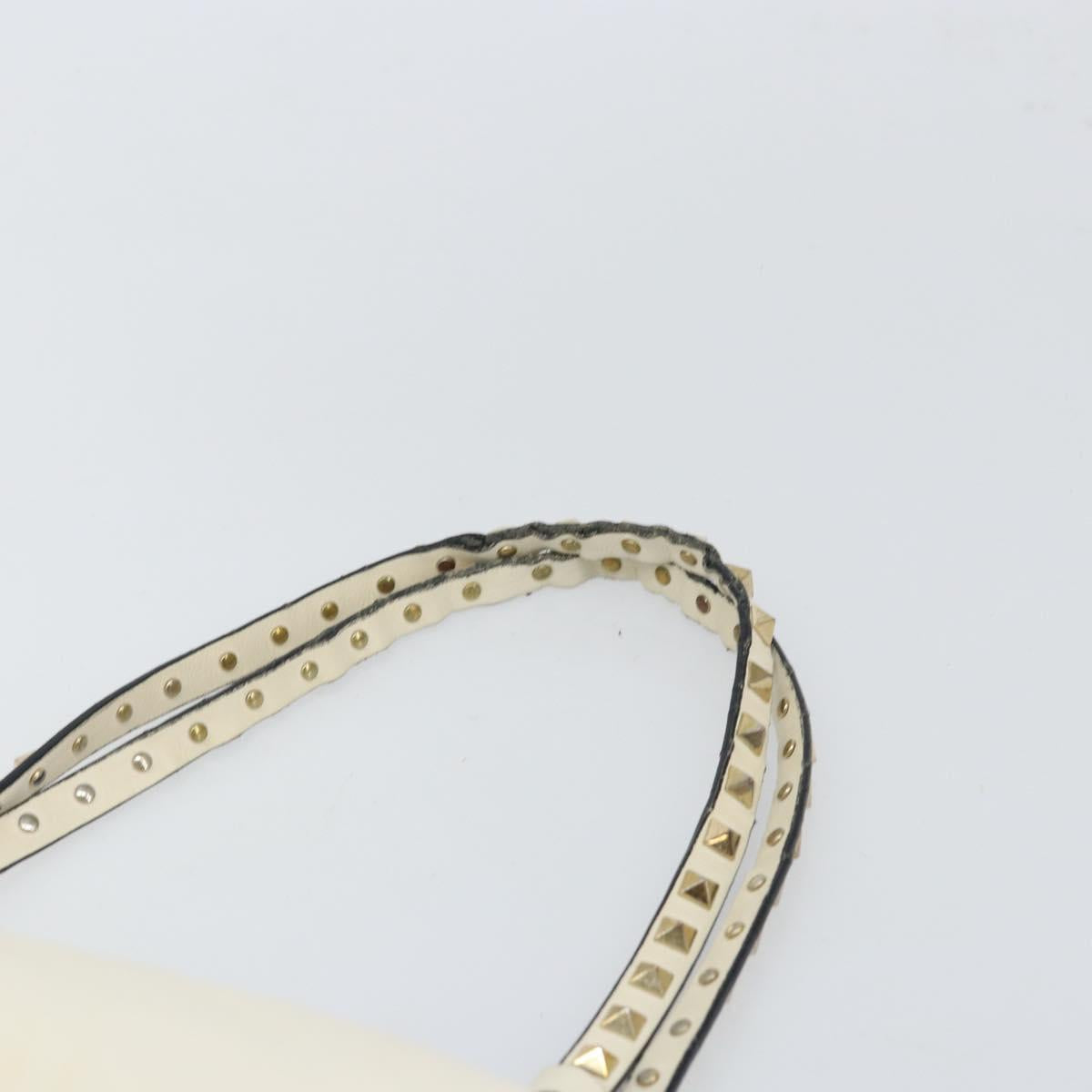 VALENTINO Studs Tote Bag Leather 2way White Gold Auth bs32446