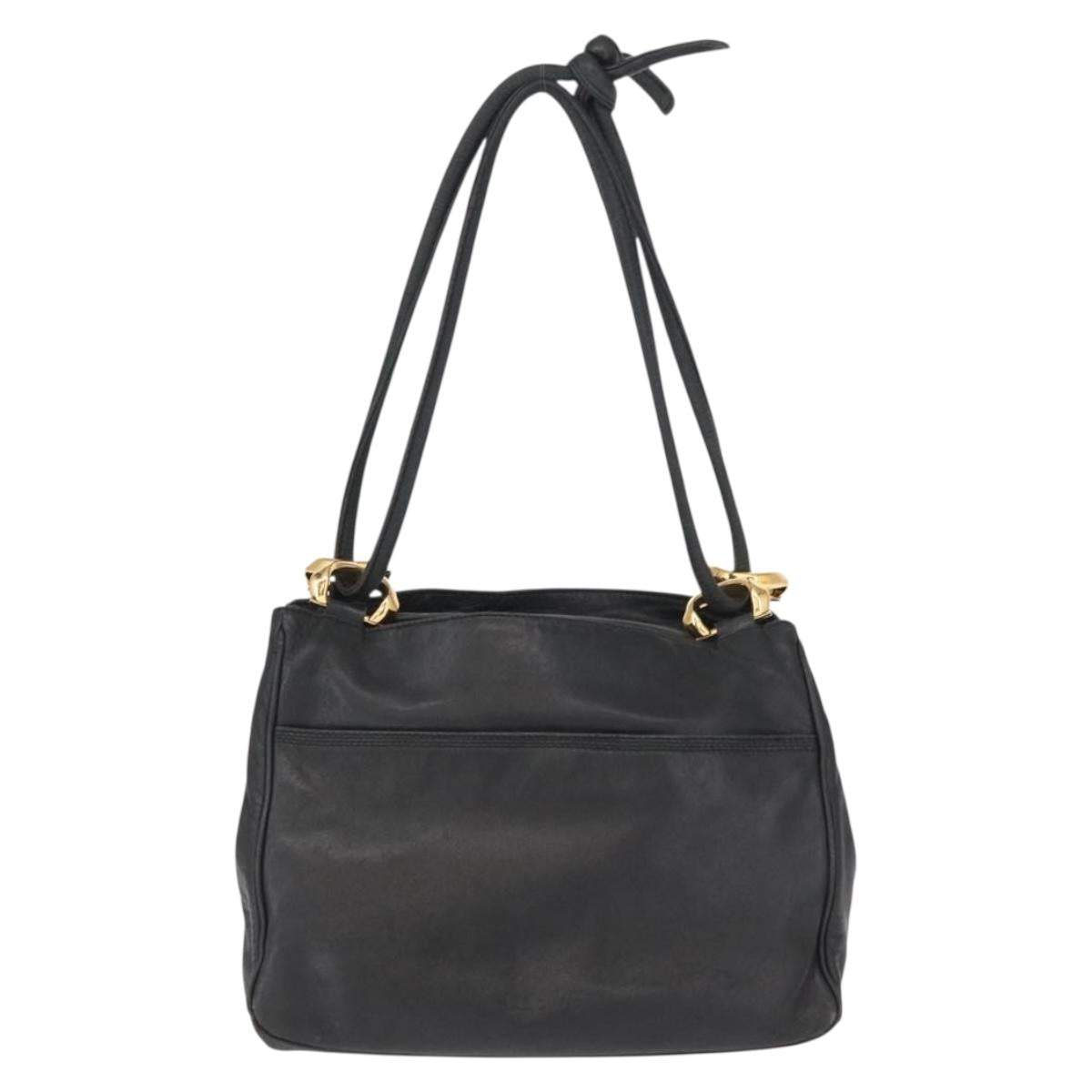 LOEWE Shoulder Bag Leather Black Gold Auth bs32447