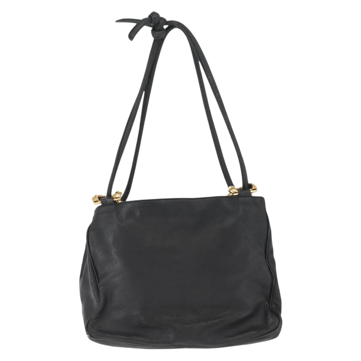 LOEWE Shoulder Bag Leather Black Gold Auth bs32447